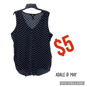 $5 item/ Adele & May navy with white polkadots tank top with sheer overlay sz 3x